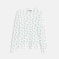 تيشيرت مطبوع مضلع أبيض للبنات